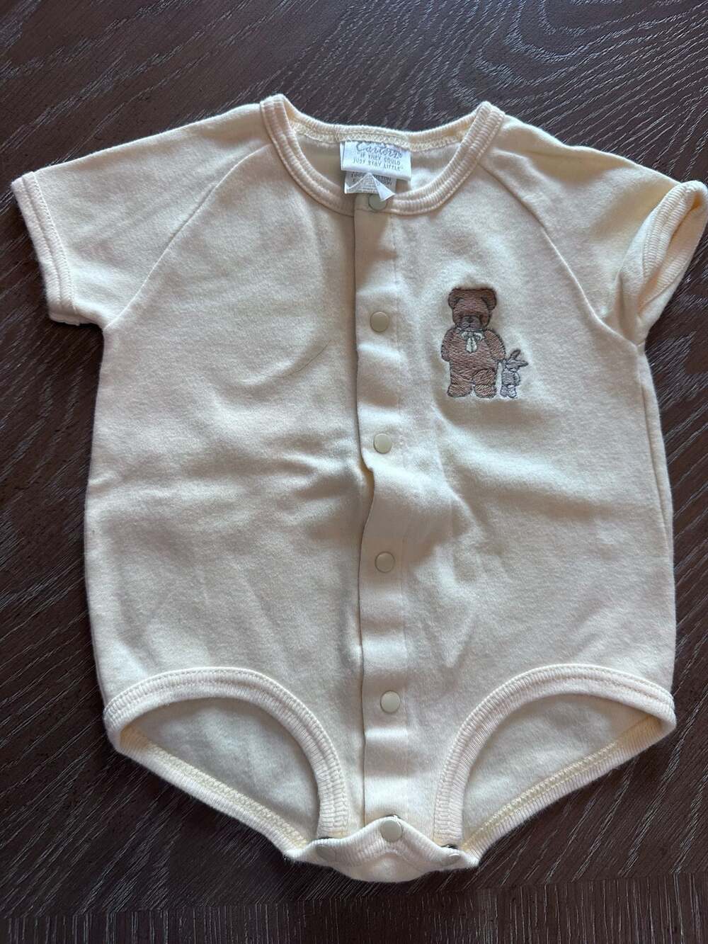 Vintage Carter's Baby Bear Bunny Embroidered Cream Short Sleeve Bodysuit 3-6M
